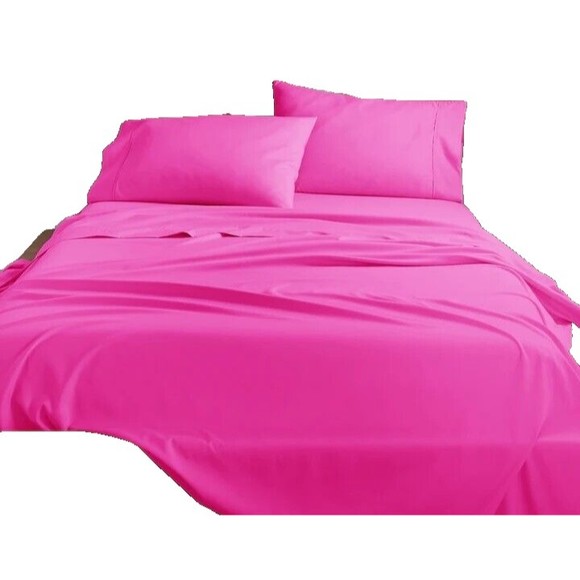 4 Piece Solid Color Sheet Set By American Home Collection - Honey Pink King Size - Picture 1 of 6